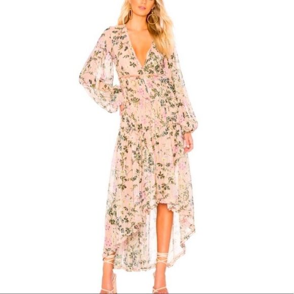 NWT Rococo Sand Flora Floral Handmade High Low Maxi Metallic Thread Dress Large - Picture 16 of 16